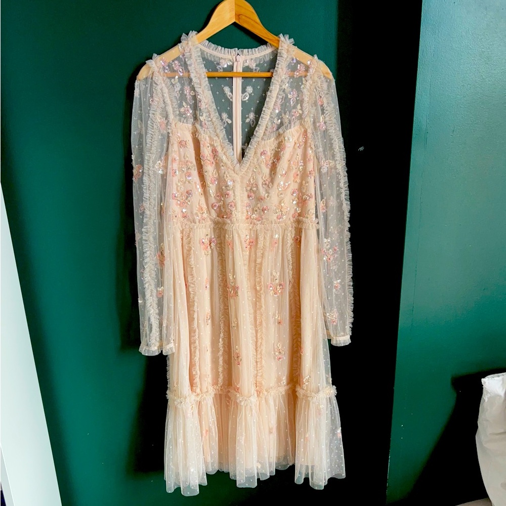 Needle & Thread Blush Embroidered Long Sleeve Dress